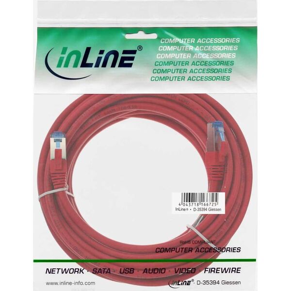 InLine Patch Cable - S / FTP (PiMf) - Cat.6A - 500MHz - Halogen Free - Copper - Red - 15m (76815R)