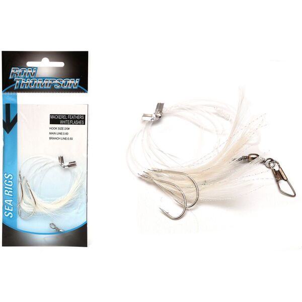 Ron Thompson Rig4 Mackerel Feathers White/Flashabou 3 #2 Silver Hook (42607)