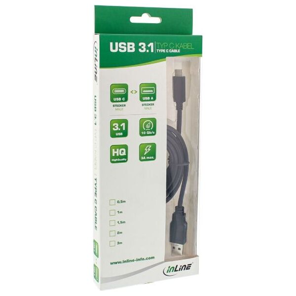 Kabel USB InLine USB-A - USB-C 0.3 m Czarny (35717)