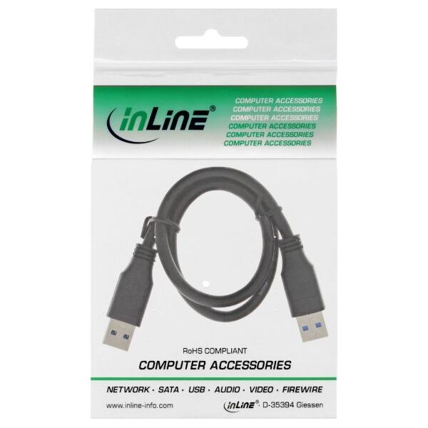Kabel USB InLine USB-A - USB-A 0.3 m Czarny (35203)