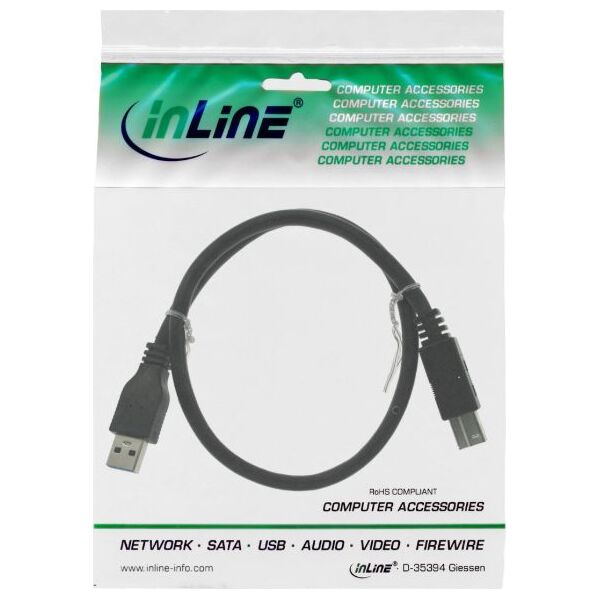 Kabel USB InLine USB-A - USB-B 0.3 m Czarny (35303)