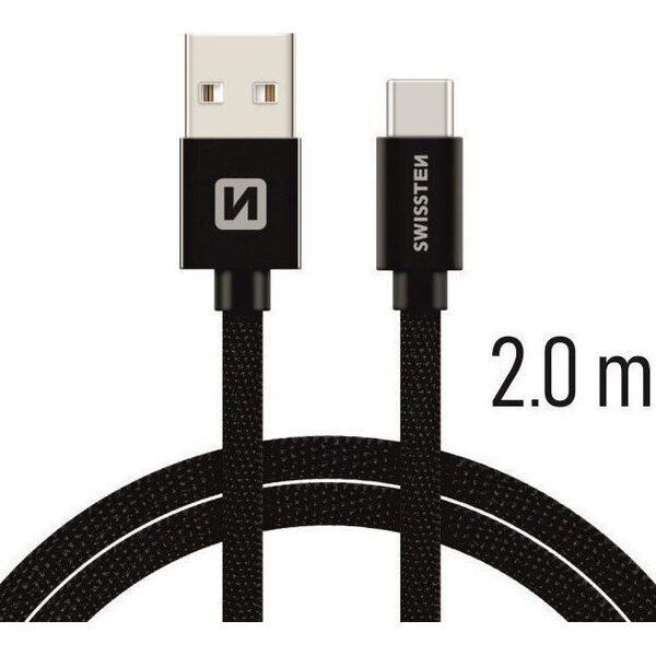 Kabel USB Swissten USB-A - USB-C 2 m Czarny (SW-QU-TYPC-3.1-2m-BK)