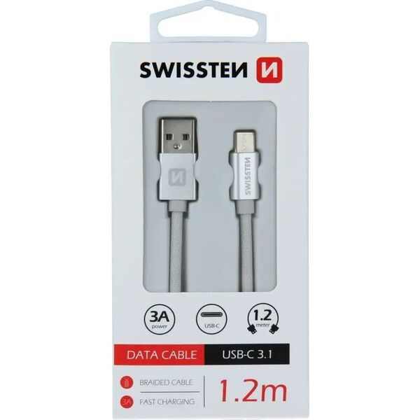Kabel USB Swissten USB-A - USB-C 1.2 m Biały (SW-QU-TYPC-3.1-1.2m-SI)