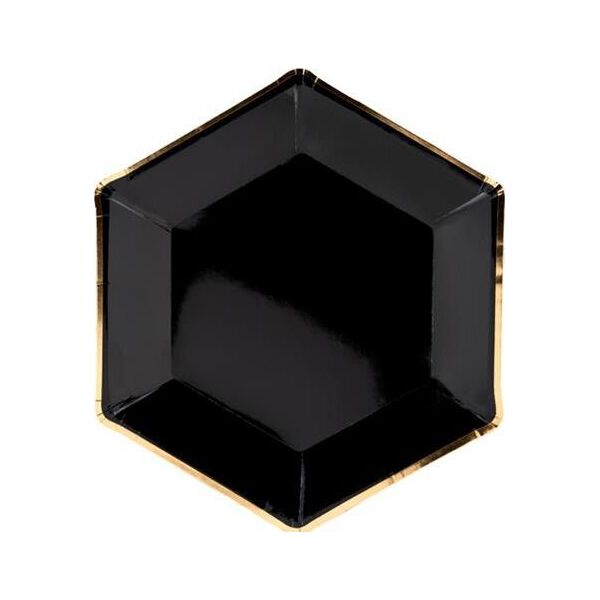 Party Deco Talerzyki papierowe, geometryczne, czarne ze złotym brzegiem, 23 cm, 6 szt. uniwersalny