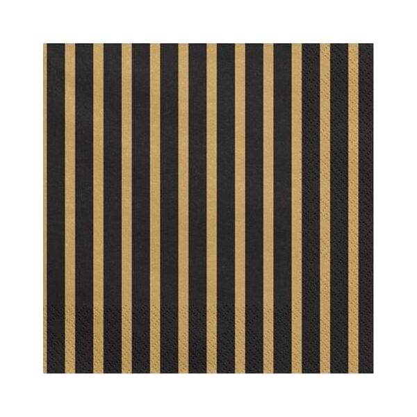 Party Deco Serwetki, paski, czarno-złote, 33x33 cm, 20 szt. uniwersalny