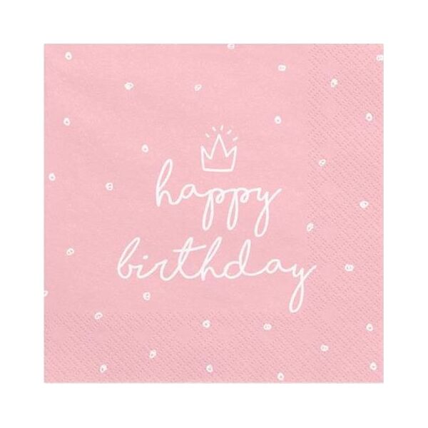 Party Deco Serwetki papierowe, Happy Birthday, jasny róż, 33x33 cm., 20 szt. uniwersalny