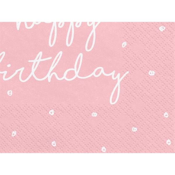 Party Deco Serwetki papierowe, Happy Birthday, jasny róż, 33x33 cm., 20 szt. uniwersalny