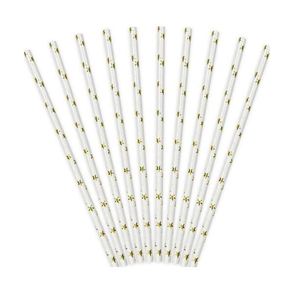Party Deco Słomki papierowe do picia w gwiazdki, złote, 19,5 cm, 10 szt. uniwersalny