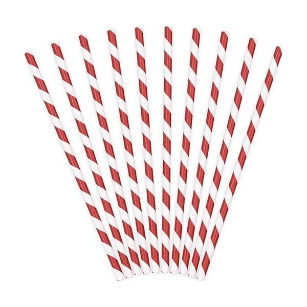 Party Deco Słomki papierowe do picia w paski, czerwone, 19,5cm, 10 szt. uniwersalny