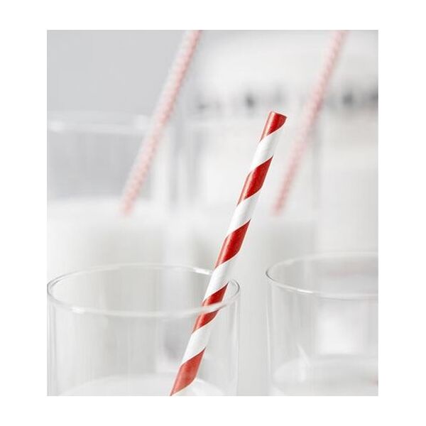 Party Deco Słomki papierowe do picia w paski, czerwone, 19,5cm, 10 szt. uniwersalny