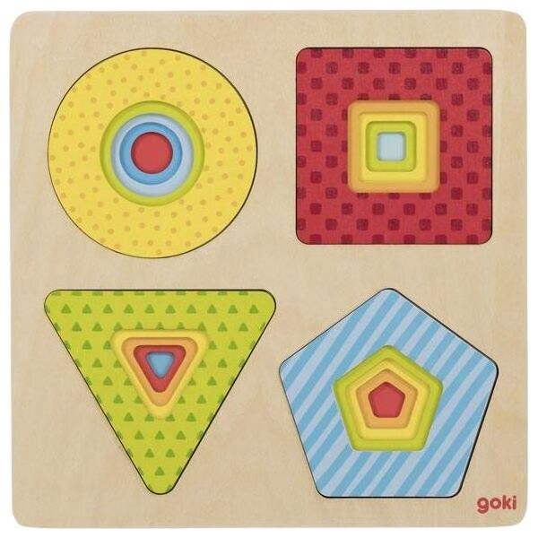 Goki Drewniane Puzzle geometryczne geometria kształtów - dla dzieci, pomoce montessori uniw