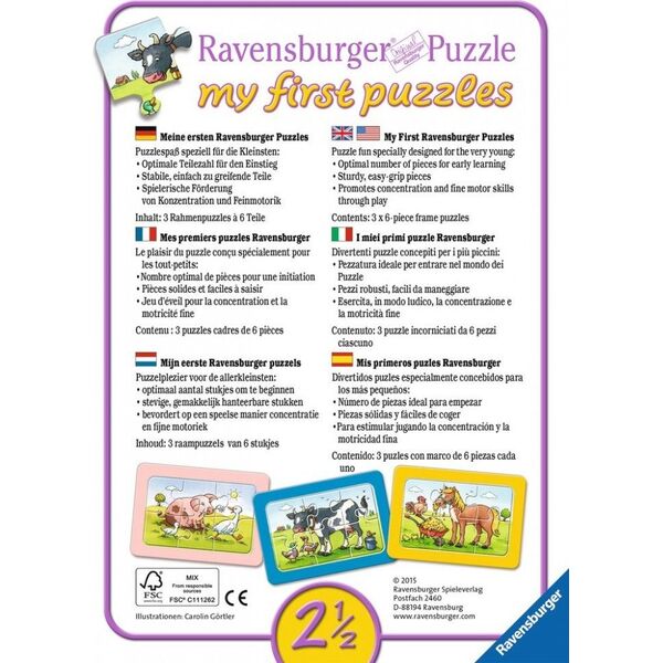 Ravensburger Układanka 3 x 6 elementów - Dobrzy przyjaciele zwierząt