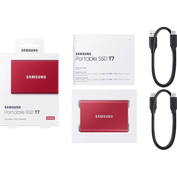 Dysk zewnętrzny SSD Samsung T7 2TB Czerwony (MU-PC2T0R/WW)