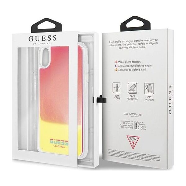 Guess Guess GUHCI65GLCPI iPhone Xs Max różowy /pink hard case California Glow in the dark uniwersalny