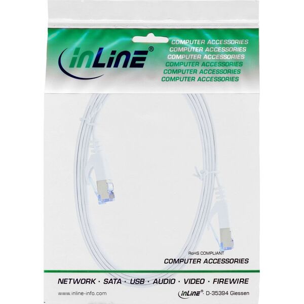 InLine Patchcord InLine® płaski, U / FTP, kat. 6A, biały, 3m