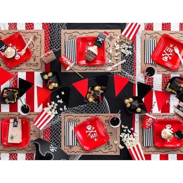 Party Deco pudełka na popcorn, Piraci, czerwono-białe, 7x7x12,5 cm, 6 sztuk uniwersalne (38447)