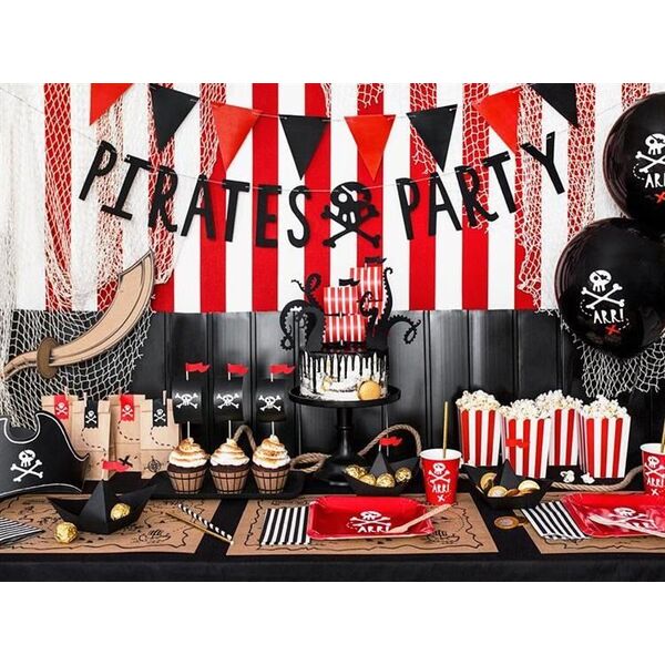 Party Deco pudełka na popcorn, Piraci, czerwono-białe, 7x7x12,5 cm, 6 sztuk uniwersalne (38447)