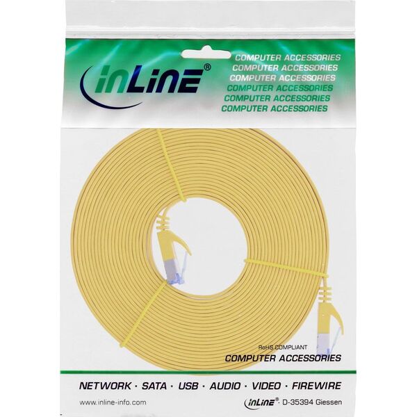 InLine Flat Patch kabel, U/FTP, Cat.6A, żółty, 7m