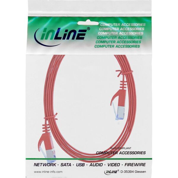 InLine Flat Patch kabel, U/FTP, Cat.6A, czerwony, 2m