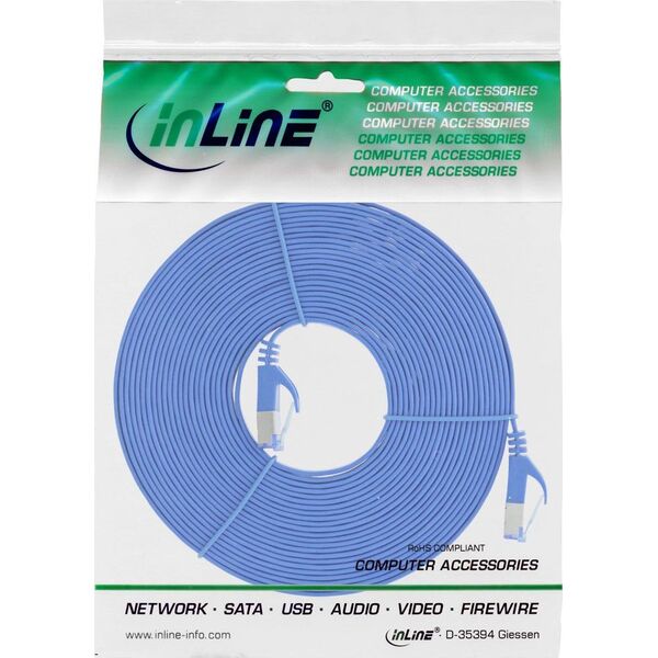 InLine Flat Patch kabel, U/FTP, Cat.6A, niebieski, 7m (71807B)