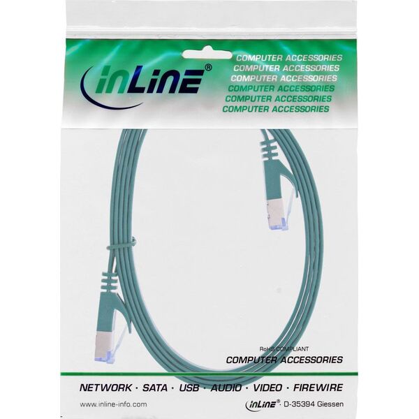 InLine Patchcord InLine® płaski, U / FTP, kat. 6A, zielony, 3m