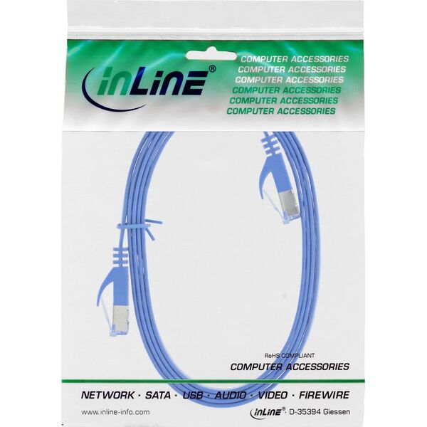 InLine Patchcord InLine® płaski, U / FTP, kat. 6A, niebieski, 3m