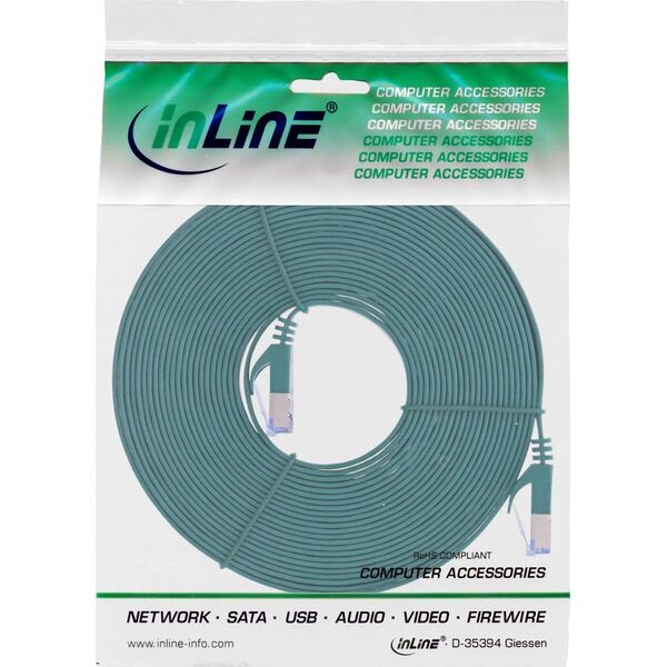 InLine Flat Patch kabel, U/FTP, Cat.6A, zielony, 7m