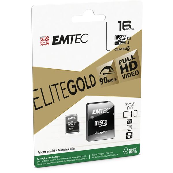 Karta Emtec Elite Gold MicroSDHC 16 GB Class 10 UHS-I/U1  (ECMSDM16GHC10GP)