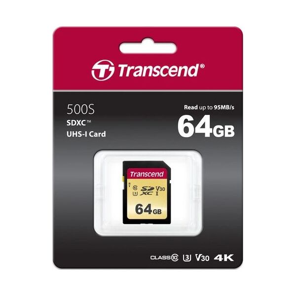 Karta Transcend 500S SDXC 64 GB Class 10 UHS-I/U3 V30 (TS64GSDC500S)