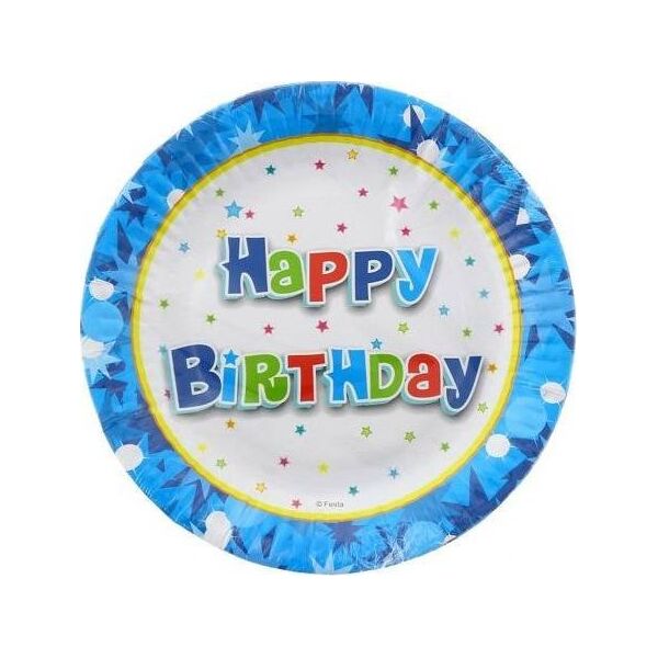 GoDan Talerzyki papierowe Happy Birthday Niebieskie - 18 cm - 6 szt. uniwersalny