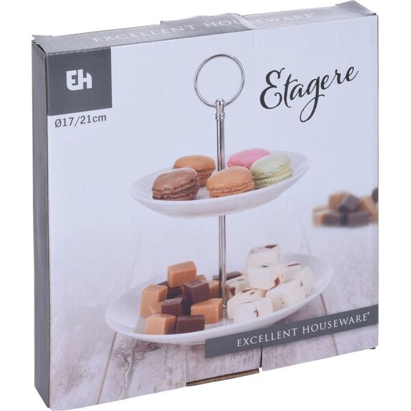 Excellent Houseware Patera 2-piętrowa na ciastka ciasto porcelanowa uniwersalny