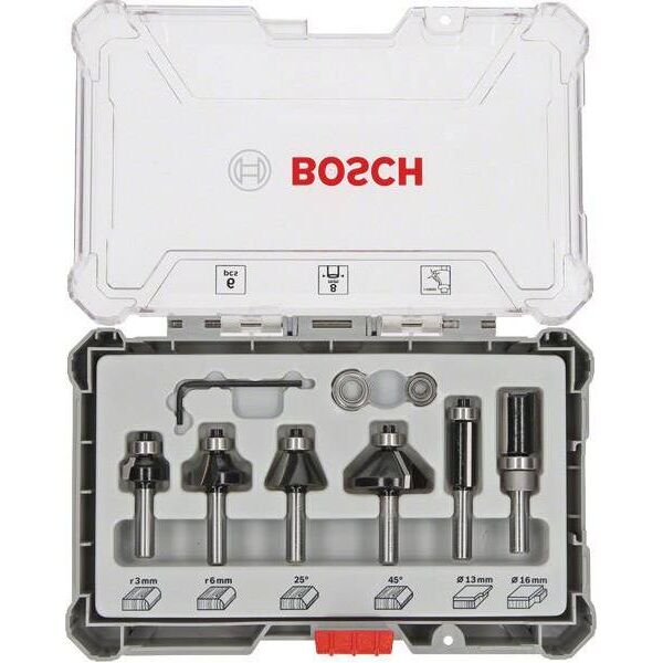 Bosch zestaw frezów prostych i profilowych do drewna 6 sztuk, 8 mm (2607017469)