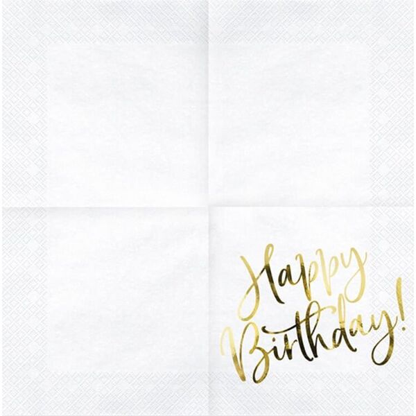 Party Deco Serwetki Happy Birthday białe - 33 cm - 20 szt. uniwersalny