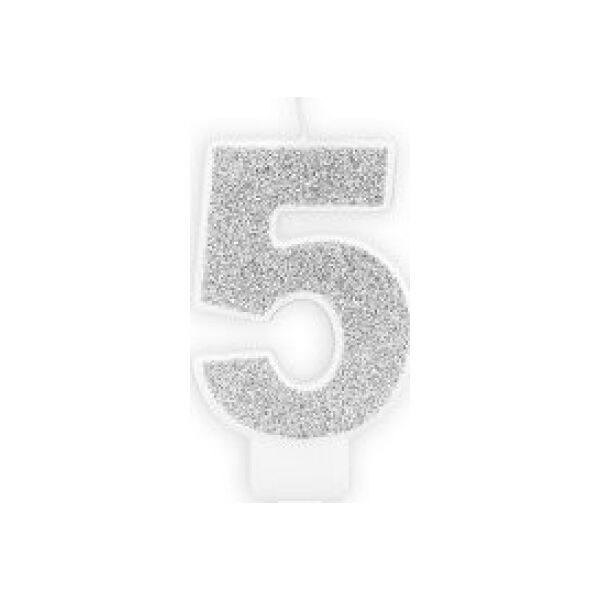Party Deco Świeczka urodzinowa cyfra "5" srebrna