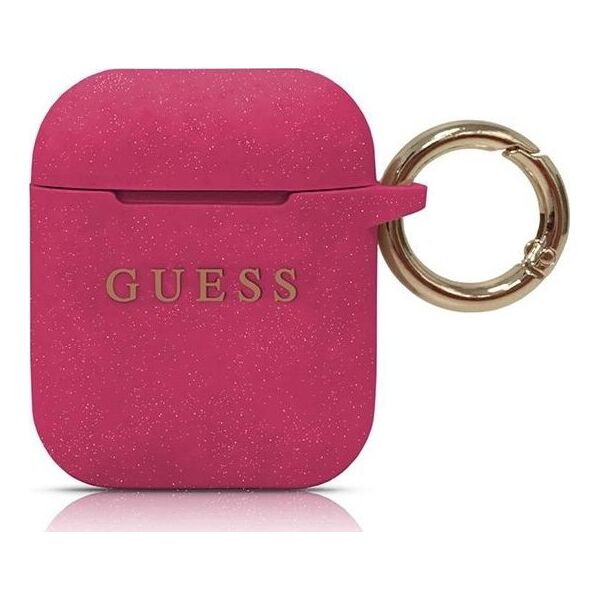 Guess Etui ochronne GUACCSILGLBK Silicone Glitter do AirPods 1/2 bordowe