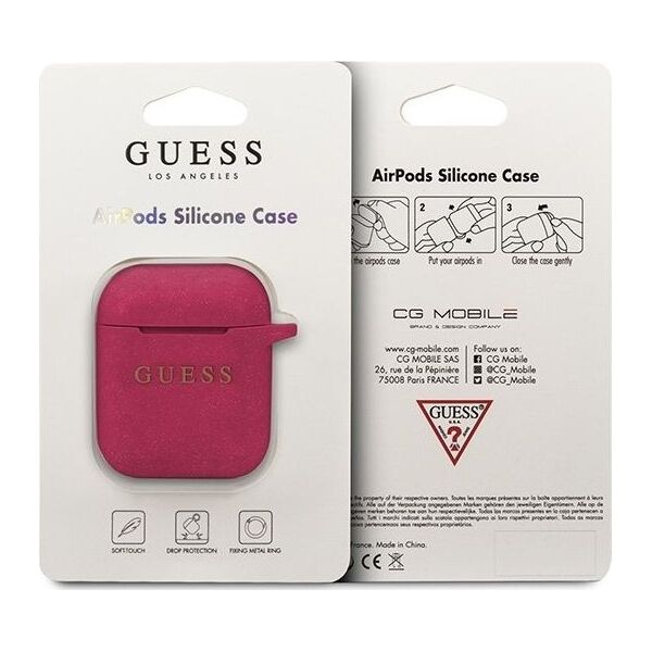 Guess Etui ochronne GUACCSILGLBK Silicone Glitter do AirPods 1/2 bordowe