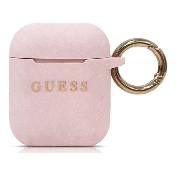 Guess Etui ochronne GUACCSILGLBK Silicone Glitter do AirPods 1/2 różowe