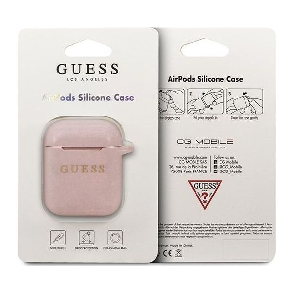 Guess Etui ochronne GUACCSILGLBK Silicone Glitter do AirPods 1/2 różowe