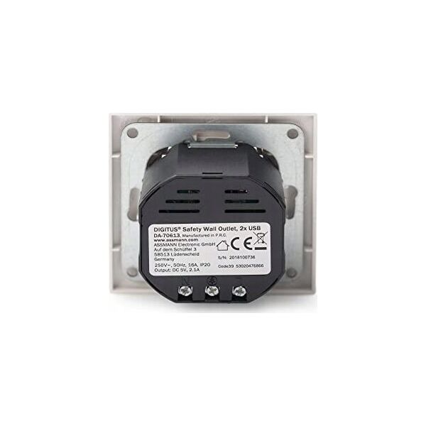 Digitus Assmann SOCKET WITH 2X USB PORTS/SAFETY WALL OUTLET 5V2.1A WHITE