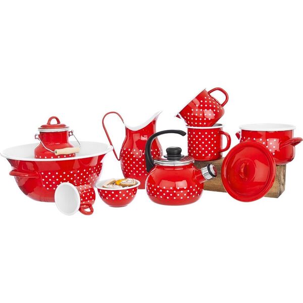 Orion Kubek emaliowany retro 1,2L CZERWONY W GROCHY uniwersalny