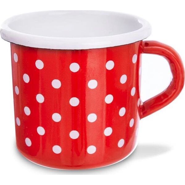 Orion Kubek emaliowany, retro, 0,4 l, czerwony w grochy