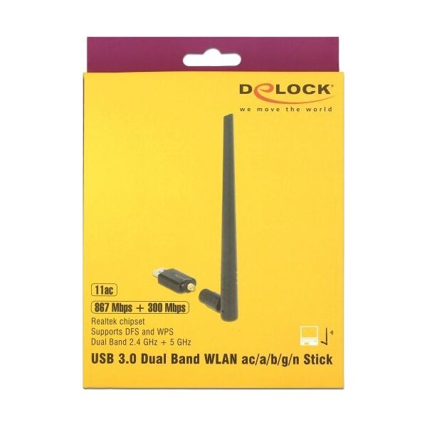 Antena Delock DELOCK WLAN-Stick USB3.0 Dualband 300Mbps + ext. Antenne