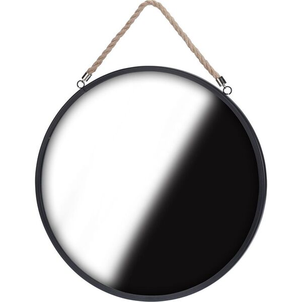 Home Styling Collection Lustro okrągłe na sznurku pasku czarne Loft
