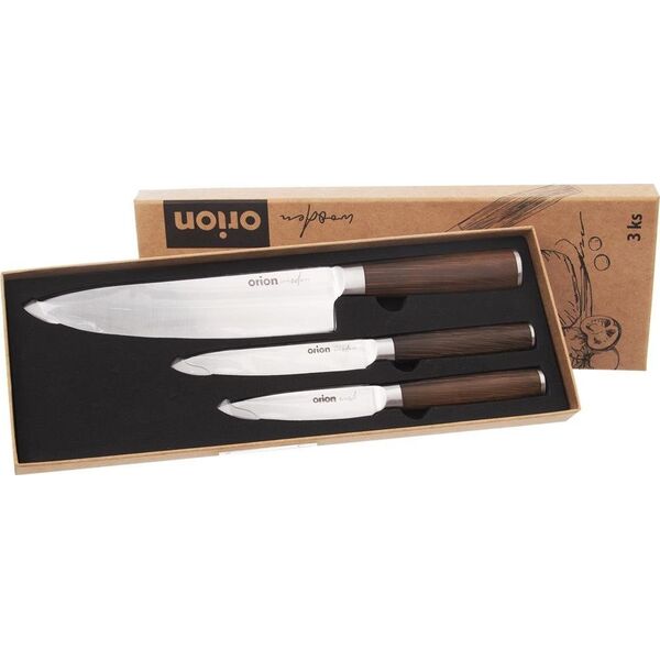 Orion Nóż / noże kuchenne stalowe 3el WOODEN zestaw noży uniwersalny
