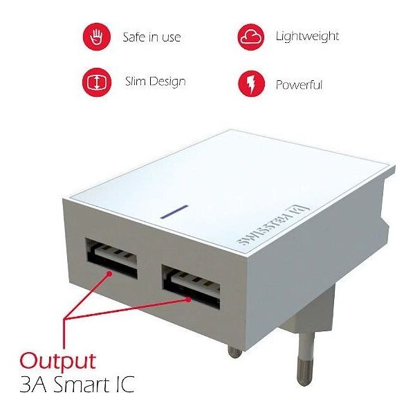 Ładowarka Swissten 2x USB-A 3 A (22032000)