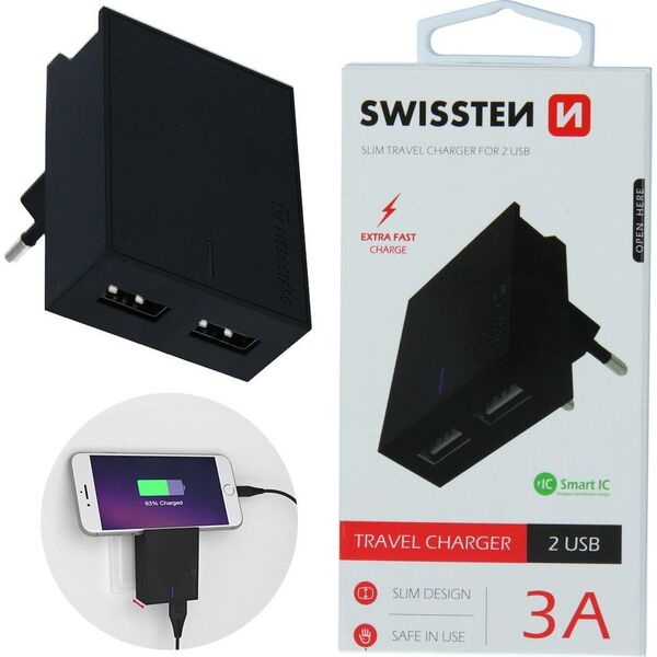 Ładowarka Swissten 2x USB-A 3 A (22031000)