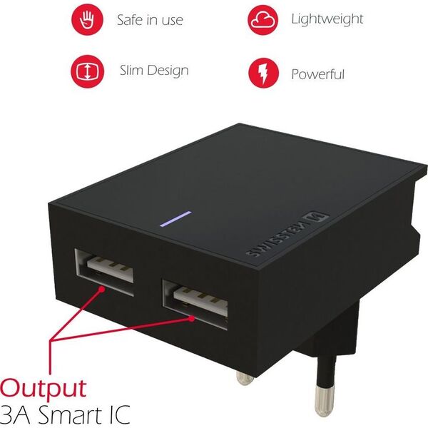 Ładowarka Swissten 2x USB-A 3 A (22031000)