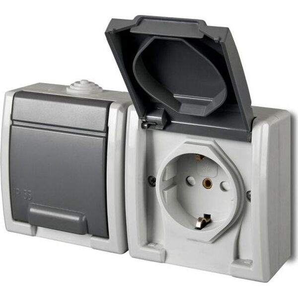 Elektro-Plast AQUANT Gniazdo podwójne 2x2P+Z schuko szare IP55 1245-10