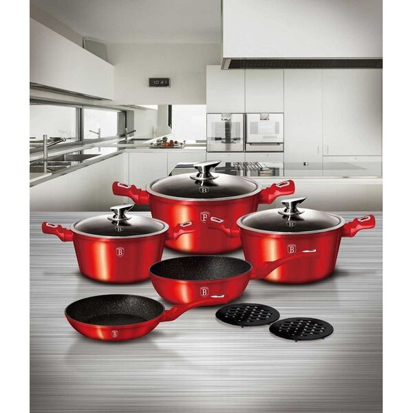 Berlinger Haus Zestaw garnków METALLIC BURGUNDY [BH-6162]