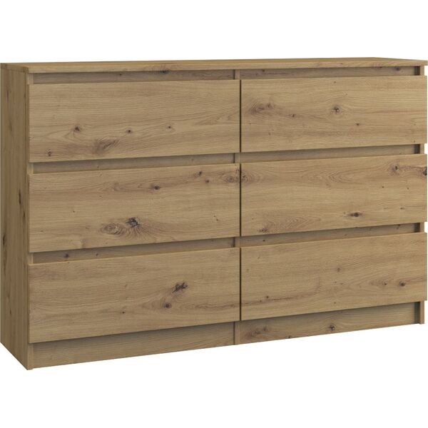 Topeshop DUŻA KOMODA MALWA M6 120 CM 6 SZUFLAD DĄB ARTISAN